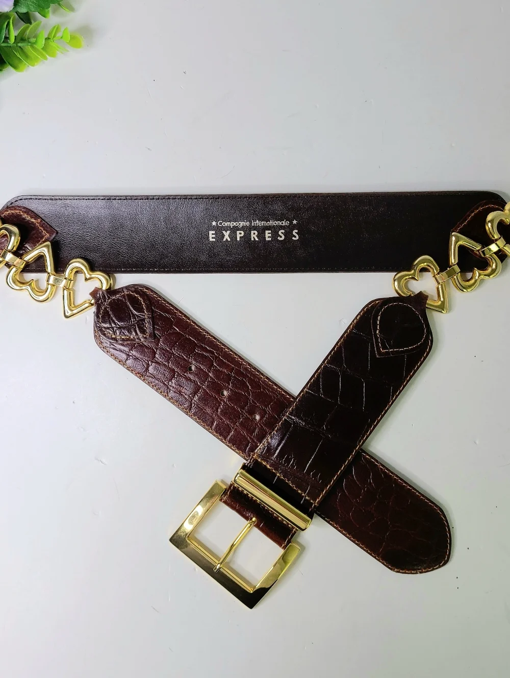 Express Compagnie Internationale Made In Italy Croc Print Vintage Leather Belt